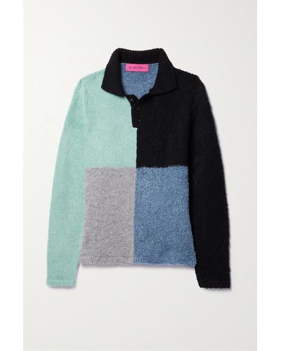 The Elder Statesman Color-block Knitted Polo Jumper - Blue