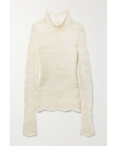 U-Neck Long-Sleeve Pointelle Knit Sweater