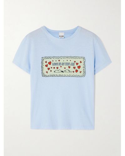 RE/DONE Printed Cotton-jersey T-shirt - Blue