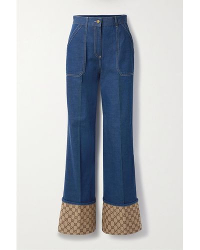Gucci Hoch Sitzende Jeans Mit Weitem Bein Und Jacquard-besätzen - Blau