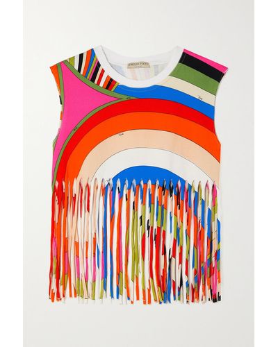 Emilio Pucci Fringed Printed Cotton-jersey Top - Red