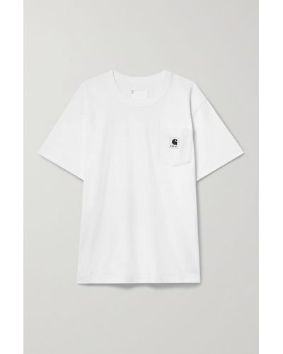 Sacai + Carhartt Wip T-shirt Aus Baumwoll-jersey Mit Canvas-besatz - Grau