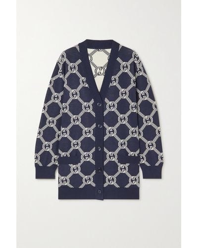 Gucci Reversible GG Wool Jacquard Cardigan - Blue