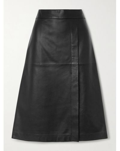 JOSEPH Sevres Wrap-effect Leather Midi Skirt - Black