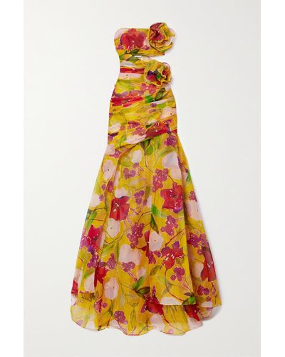 Carolina Herrera Strapless Cut-out Appliquéd Silk-georgette Gown - Yellow