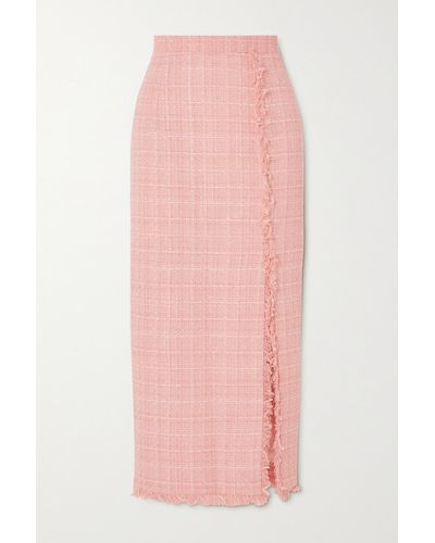 Huishan Zhang Gia Frayed Metallic Tweed Midi Skirt - Pink