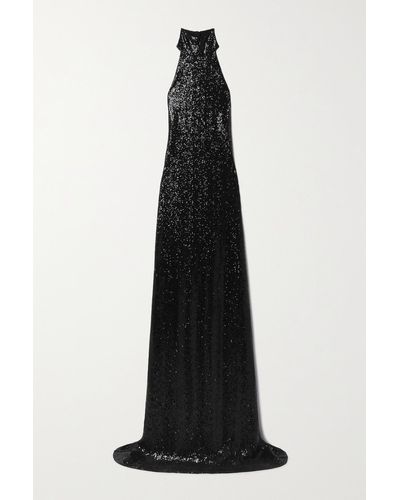 Ralph Lauren Collection Crystal-embellished Sequined Stretch-mesh Halterneck Gown - Black