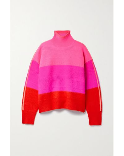 Christopher John Rogers Oversized Striped Wool-blend Turtleneck Sweater - Pink