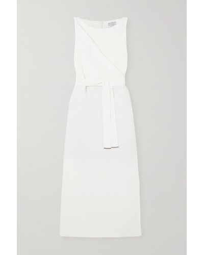 Brunello Cucinelli Crepe Midi Wrap Dress - White