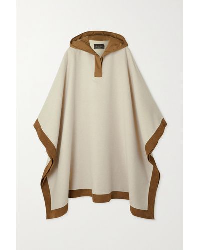 Loro Piana Chandra Hooded Suede And Shell-trimmed Cashmere Cape - Natural