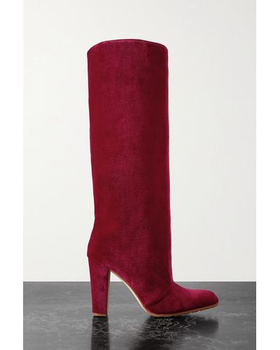 Manolo Blahnik Garder 45 Velvet Knee Boots - Red