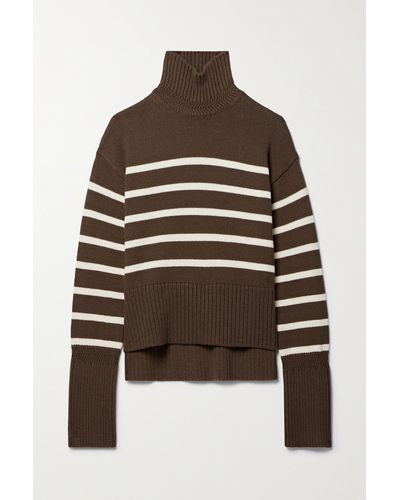 Veronica Beard Lancetti Striped Cotton Turtleneck Sweater - Brown