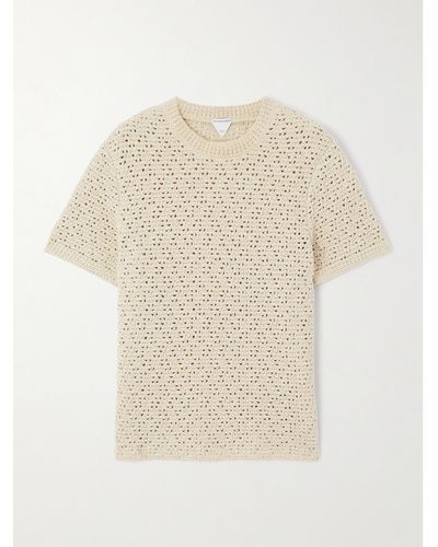Bottega Veneta Crochet-knit Cotton T-shirt - Natural