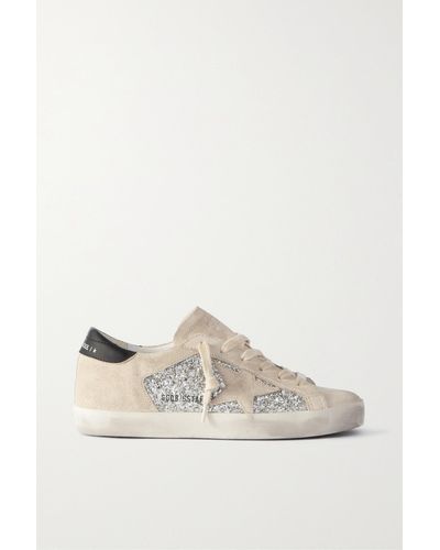 Golden Goose Super-star Sneakers Aus Veloursleder In Distressed-optik Mit Lederbesatz Und Details In Glitter-optik - Mehrfarbig