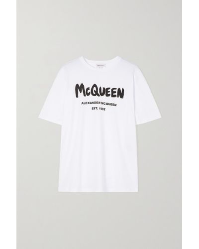 Alexander McQueen T-shirt Aus Baumwoll-jersey Mit Print - Weiß