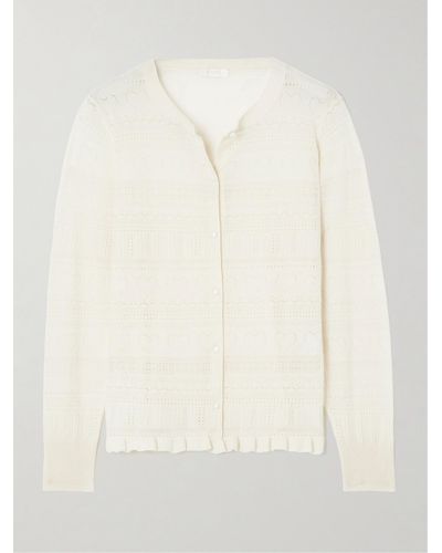 Eres Josette Ruffled Pointelle-knit Cashmere Cardigan - Natural