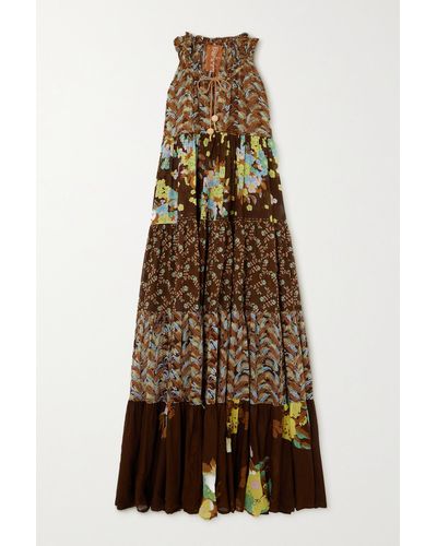 Yvonne S + Net Sustain Tie-detailed Tiered Floral-print Cotton-voile Maxi Dress - Natural