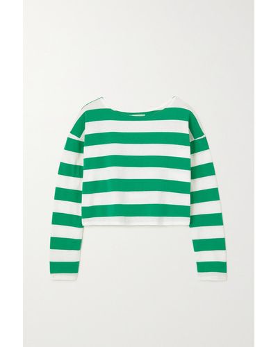 Suzie Kondi Psaras Cropped Striped Cotton-jersey T-shirt - Green
