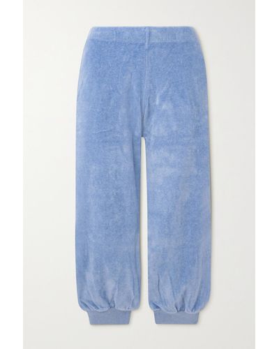 Suzie Kondi Patmos Cropped Cotton-blend Velour Track Pants - Blue