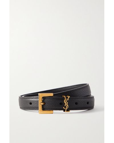 Saint Laurent Ceinture En Cuir Texturé Monogramme - Noir