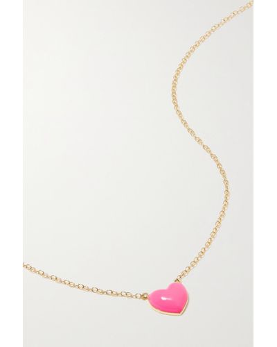 Alison Lou Heart 14-karat Gold And Enamel Necklace - Pink