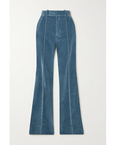 FRAME The Slim Stacked Cotton-blend Velvet Straight-leg Pants - Blue