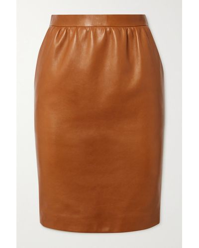 Saint Laurent Gathered Leather Skirt - Brown