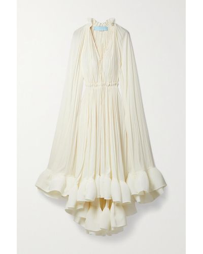 Lanvin Cape-effect Tie-detailed Ruffled Crepe Dress - White