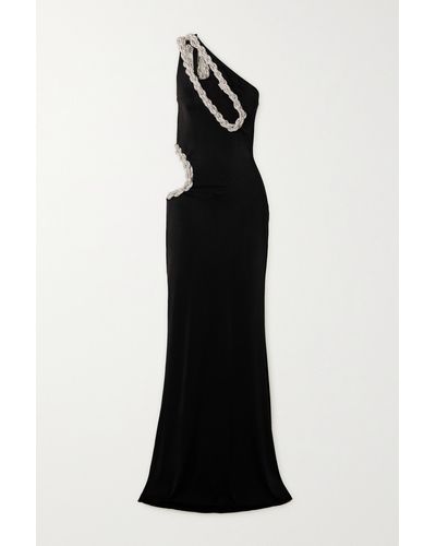 Stella McCartney + Net Sustain One-shoulder Cutout Embellished Stretch-crepe Gown - Black