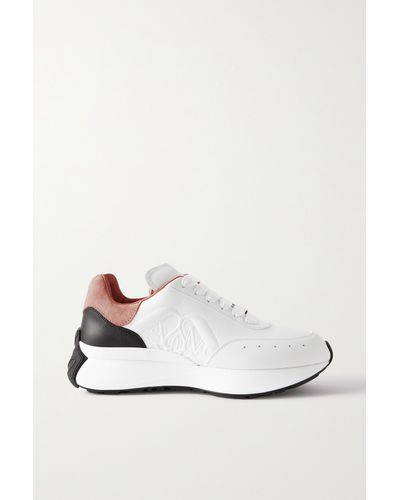 Alexander McQueen Sprint Runner Embossed Suede-trimmed Leather Exaggerated-sole Trainers - White