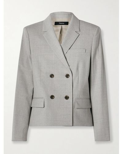 Theory Double-breasted Wool-blend Blazer - Grey