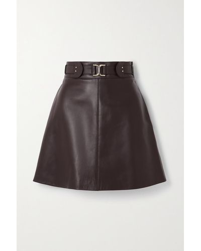 Chloé Belted Embellished Leather Mini Skirt - Brown