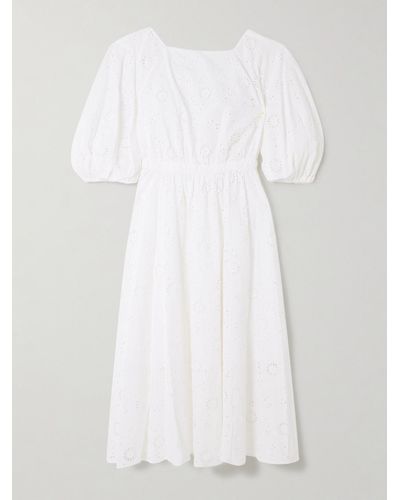 Carolina Herrera Robe Midi En Coton À Broderie Anglaise Et À Plis - Blanc