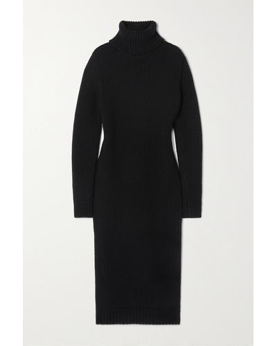 Saint Laurent Wool Turtleneck Midi Dress - Black