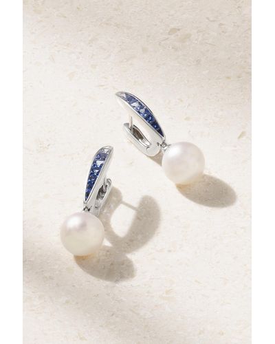 Mikimoto 18-karat White Gold, Pearl And Sapphire Earrings - Natural