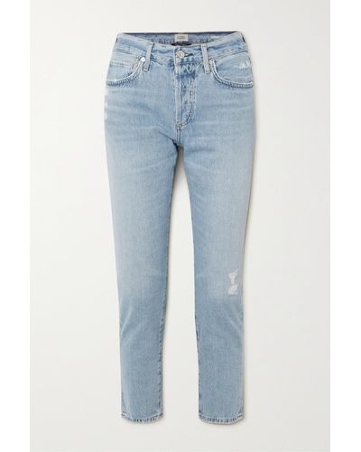 Citizens of Humanity Emerson Cropped Distressed Slim Boyfriend Jeans - Blue