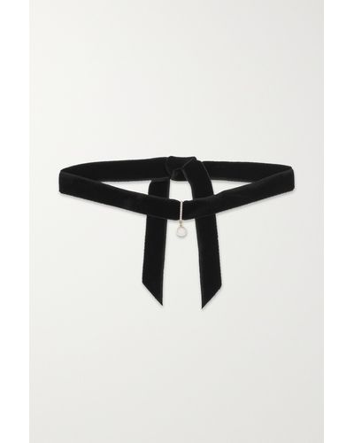 Mateo Lady Velvet, 14-karat Gold, Pearl And Diamond Choker - Black
