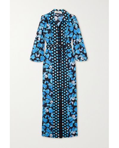 Diane von Furstenberg Joshua Belted Printed Crepe Maxi Dress - Blue