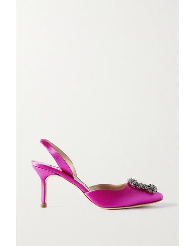 Manolo Blahnik Hangisli 70 Verzierte Slingback-pumps Aus Satin - Pink