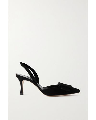 Manolo Blahnik Maysli 70 Buckled Suede Slingback Pumps - Black