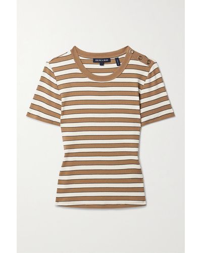 Veronica Beard Draya Button-embellished Striped Stretch Cotton-jersey T-shirt - Natural