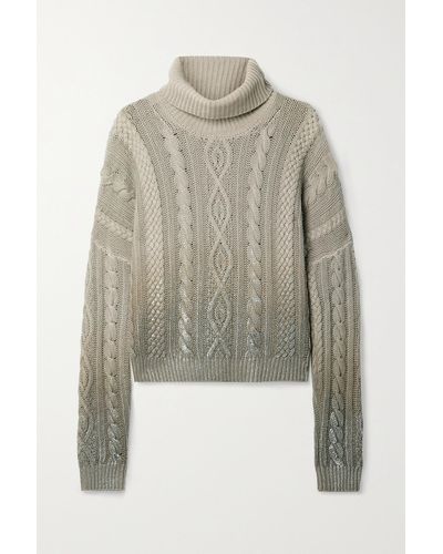 Ralph Lauren Collection Metallic Cable-knit Cashmere Turtleneck Sweater - Natural