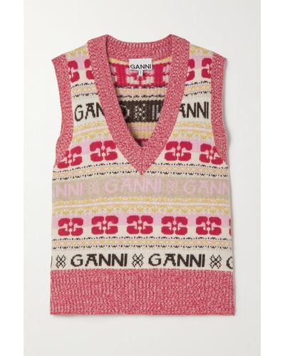 Ganni Pullunder Aus Einer Wollmischung Mit Intarsienmuster - Pink