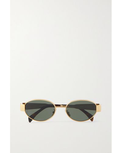 Celine Oval-frame Gold-tone And Tortoiseshell Acetate Sunglasses - Metallic