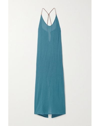 Caravana + Net Sustain Edahi Leather-trimmed Cotton-gauze Maxi Dress - Blue