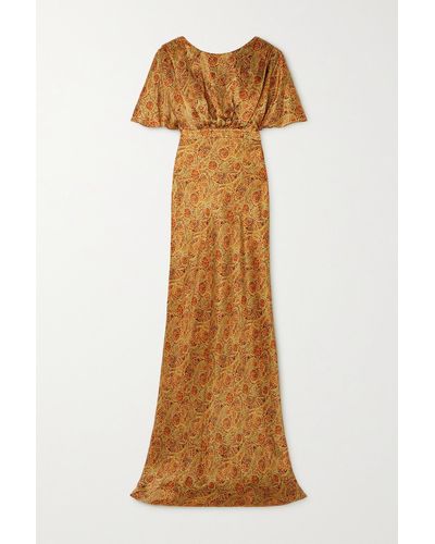 Saloni Winona Paisley-print Silk-satin Maxi Dress - Natural