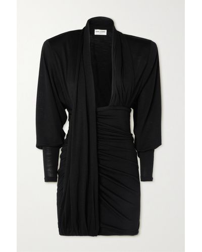 Saint Laurent Draped Wool-jersey Mini Dress - Black
