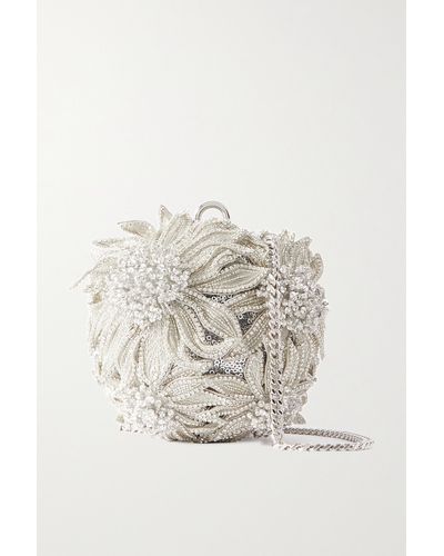 Oscar de la Renta Billiard Crystal-embellished Sequined Silver-tone Shoulder Bag - Natural