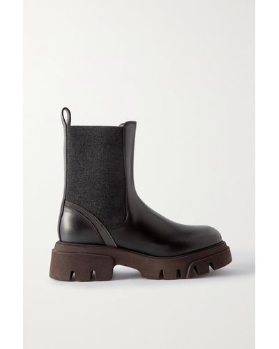Brunello Cucinelli Bead-embellished Leather Chelsea Boots - Black
