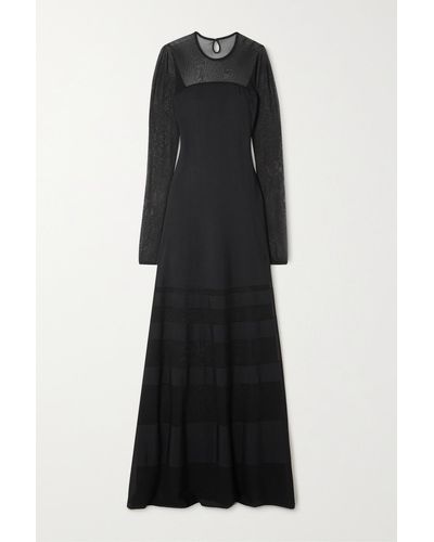 Ralph Lauren Collection Mesh-paneled Ribbed-knit Gown - Black